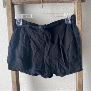 Ambiance Apparel - black fabric shorts with tie